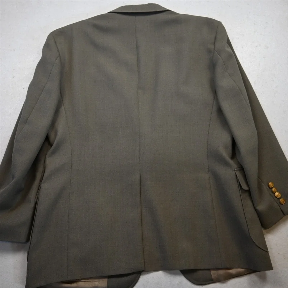 Vtg USA 44S Tan Taupe Gray Hopsack Gold Button Mens Blazer Jacket Sport Coat‎